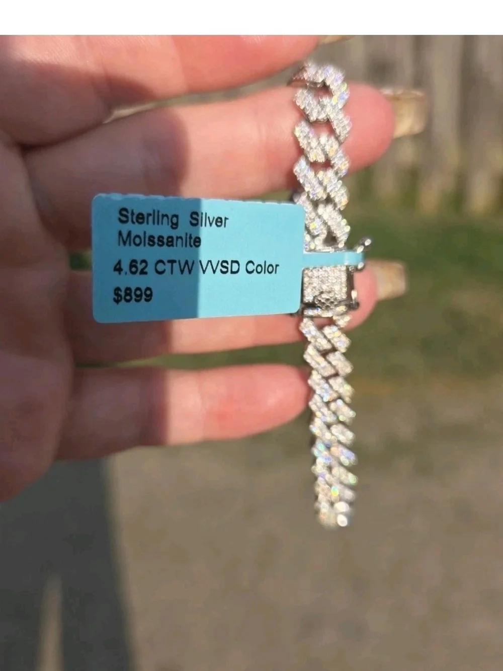 Sterling Silver Moissanite Tennis 7 1/2 Inch 8.5mm Width Bracelet in Silver